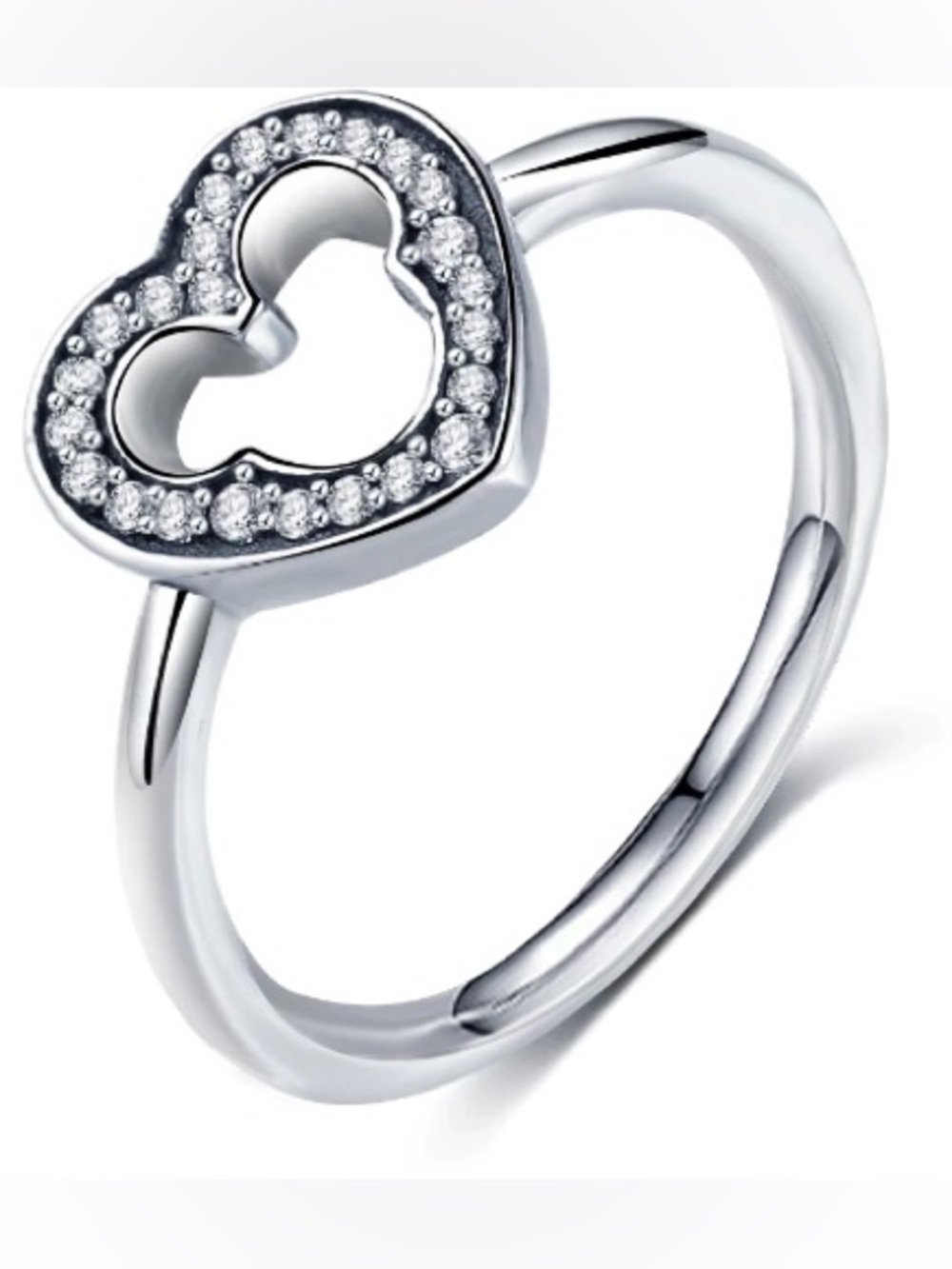 Mickey Mouse Silver Heart Ring with Pavé Crystals
